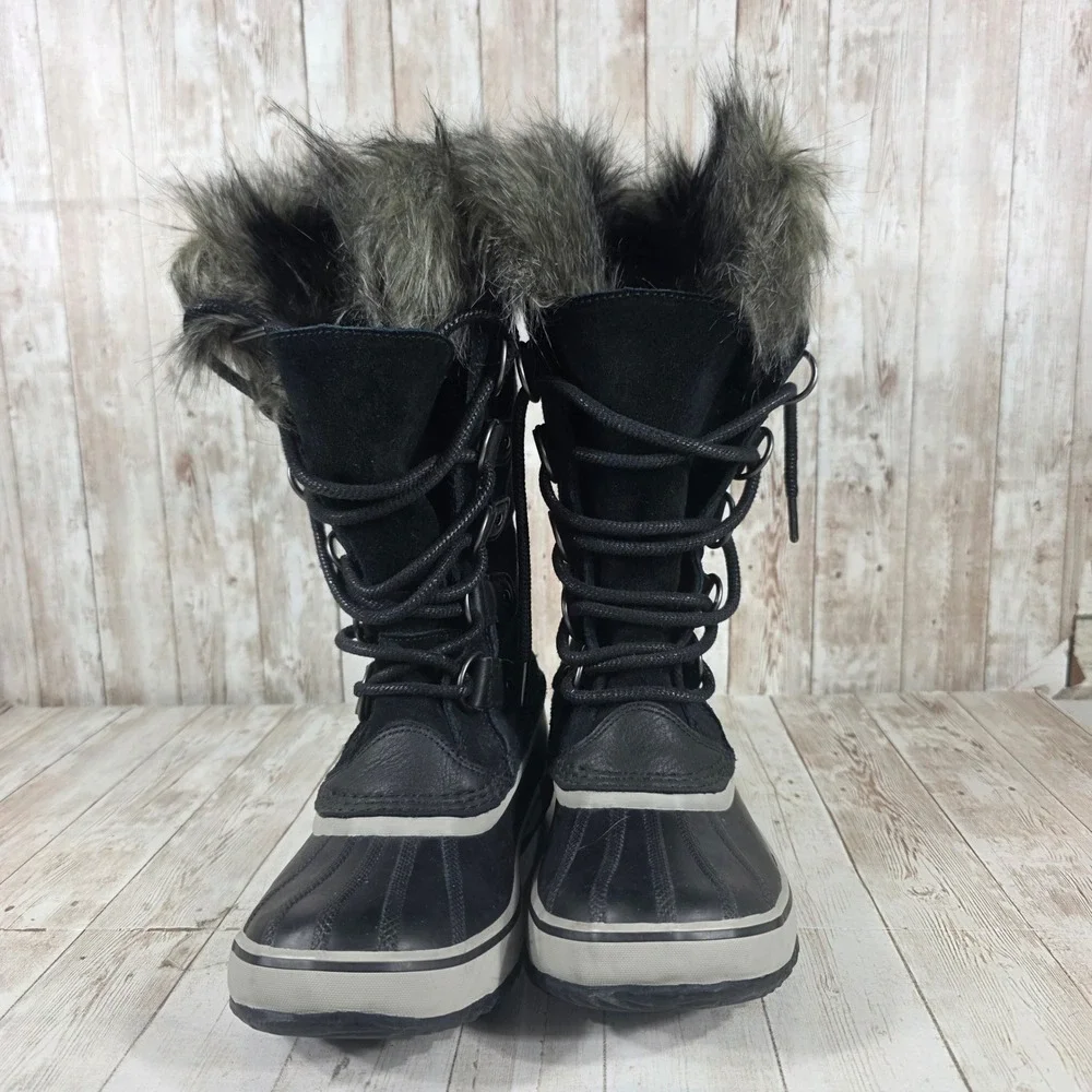 Sorel Joan of Arctic Black Waterproof Winter‎ Snow Boots Faux Fur Mens 7